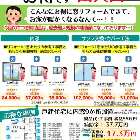 国と横浜市の窓断熱改修リフォーム支援の補助金が出る公募が始まりました。先着順です。サムネイル